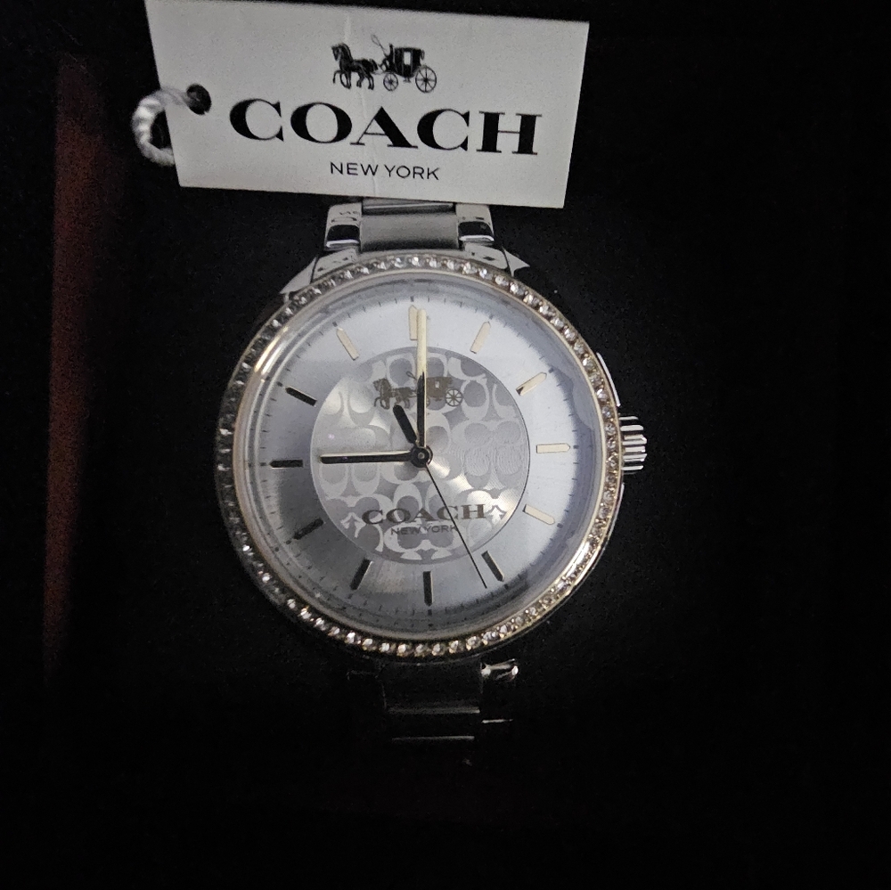 Coach #14503139 Boyfriend Crystal Bezel Logo Dial Silver Toned Watch